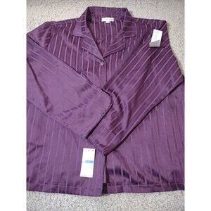 Nwt Miss Elaine Button Down Pajama Blouse Eggplant Purple XL Silky Inside